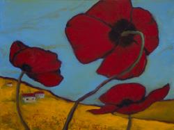 Three Poppies in Tuscany 18x24 9.13